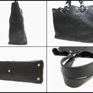 SAINT LAURENT リバーシブルトートバッグ ブラック イヴ サンローラン レザー リバーシブル トートバッグ 168483 黒