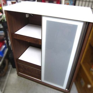 ニトリ キッチンカウンター 木製ブラウン スライドガラス扉タイプ レンジ台