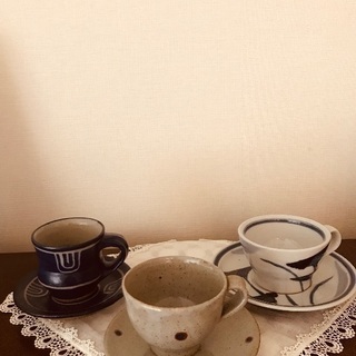 民藝コーヒーカップ&ソーサ、3種