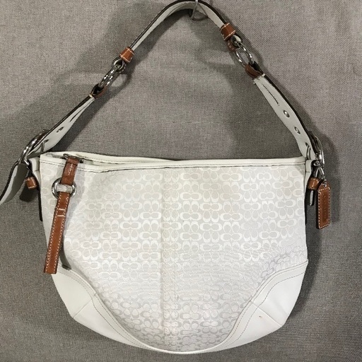 COACH コーチ 白レザー×ミニシグネチャー 肩かけワンショルダーバッグ