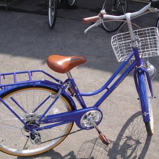 美品 24インチ 自転車 シティサイクル ママチャリ ブルー 6段切替 