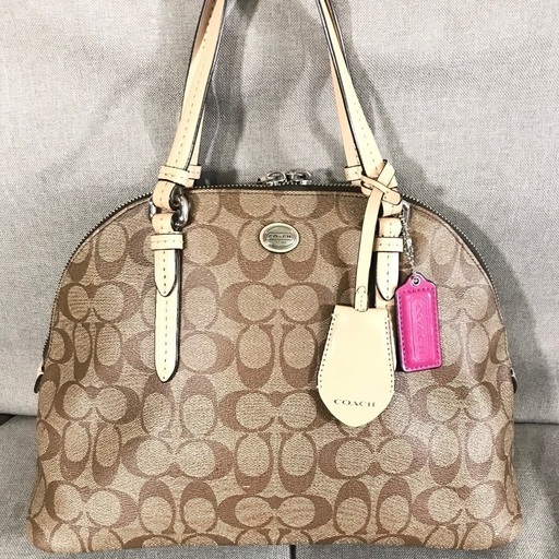 COACH コーチ レザー×PVCシグネチャー トートバッグ キーリングチャーム