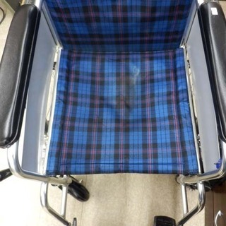 車椅子 自走式 介護 介助 車イス 車いす 青 チェック柄 折りたたみ