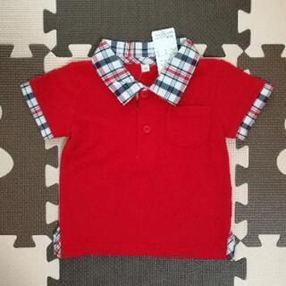 新品 半袖チェックシャツ 重ね着風 ポロシャツ 80cm 男の子 赤