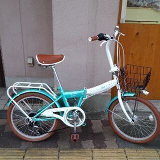 美品☆Latte[ラテ]20吋 ファッション折り畳み自転車 外装6段/LEDオート 