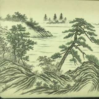 衝立 山水文様 下ケヤキ パテーション 和家具 - インテリア雑貨/小物