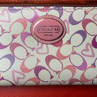 COACH コーチ ファスナー 長財布 白系マルチカラー