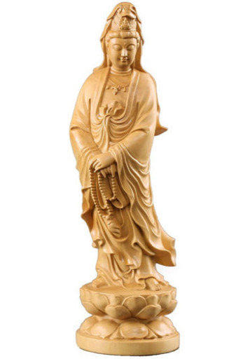 【送料無料】美品 木彫刻 観音
