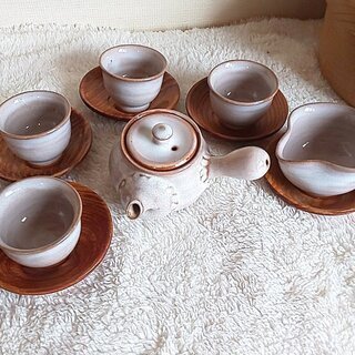 煎茶道具一式　萩焼　茶櫃　茶器セット　湯呑4客