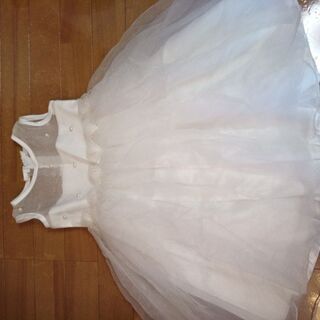 サイズ110 白 ウエディングドレス パール シフォン 花 レース