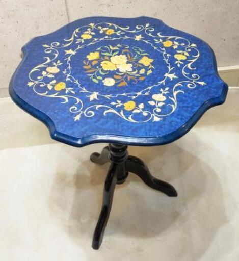イタリア 花柄 サイドテーブル 丸テーブル 木製 インテリア 家具 アンティーク レトロ 美品