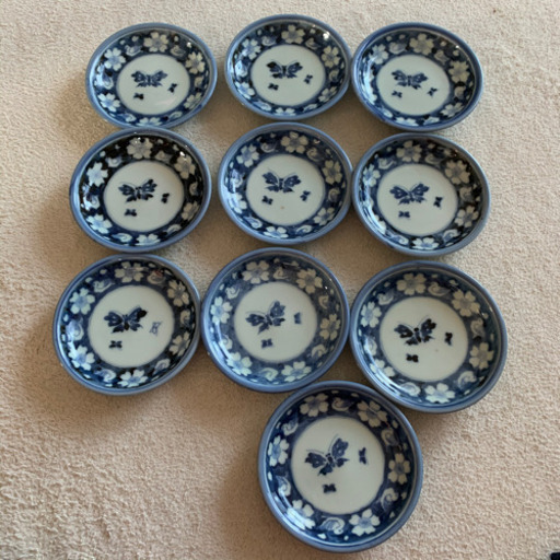 湖東精製 染付け小皿 蛸唐草に蝶図 骨董 古物10枚 小皿 古伊万里