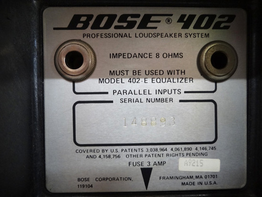 BOSE 402 スピーカー 2個セット 8Ω PROFESSIONAL LOUDSPEAKER SYSTEM 