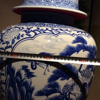 青染付山水図 沈香壺 壷 骨董 伝統工芸 磁器 特大