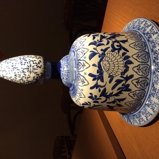 青染付山水図 沈香壺 壷 骨董 伝統工芸 磁器 特大