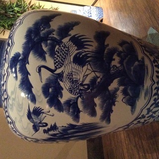 青染付山水図 沈香壺 壷 骨董 伝統工芸 磁器 特大