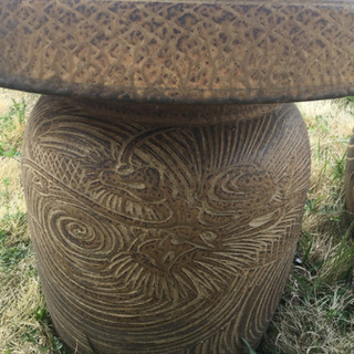 □配達可□良品□信楽焼 ガーデンテーブルセット 庭テーブル 椅子 ...