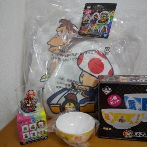 終了   未使用一番くじ マリオカート A賞クッションC賞お茶碗D賞グラス 抜き取り有
