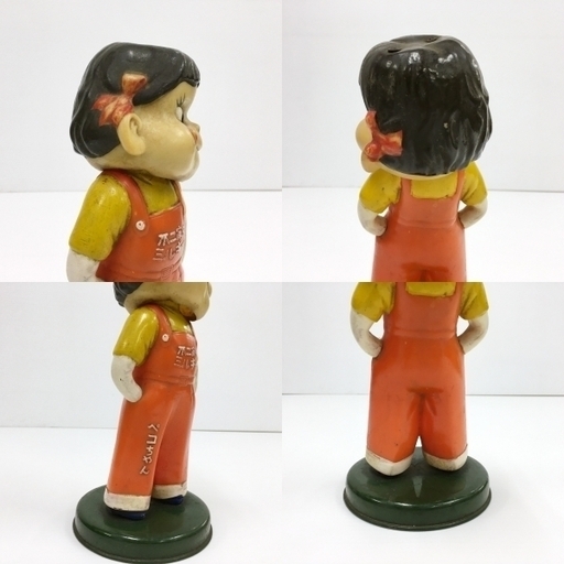年末sale ペコちゃん首振り人形ネジ2本ブリキ台 昭和40年代 ビンテージ