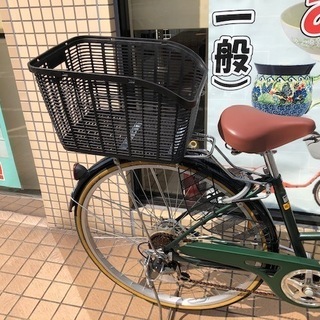 中古LEDオートライト女の子自転車22インチ★カゴ新品★グリーン※配達地域限定★ 自転車 子供用 ジュニアクロスバイク 22インチ マットカーキ 6段