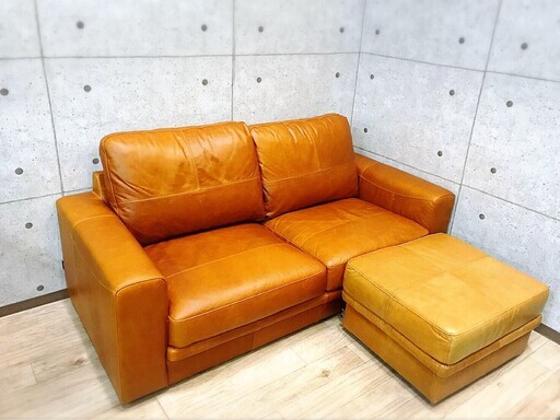 10*51 美品★GOSTA SOFA 3人掛けソファ オットマン付 オイルレザー イタリア革総オイル ヴィンテージ