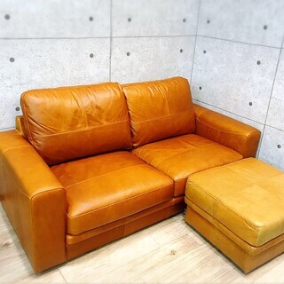 10*51 美品★GOSTA SOFA 3人掛けソファ オットマン付 オイルレザー イタリア革総オイル ヴィンテージ