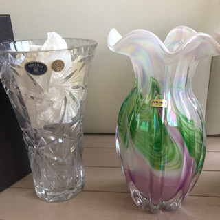 ボヘミアグラス　アートグラス　花瓶　2個　未使用