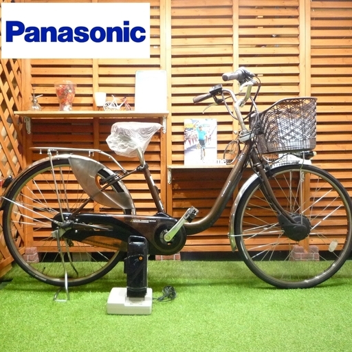 電動自転車 26インチ パナソニック 新基準 大容量13.2Ah ビビチャージ D 回生充電 サドル新品 エコナビ 中古 Panasonic