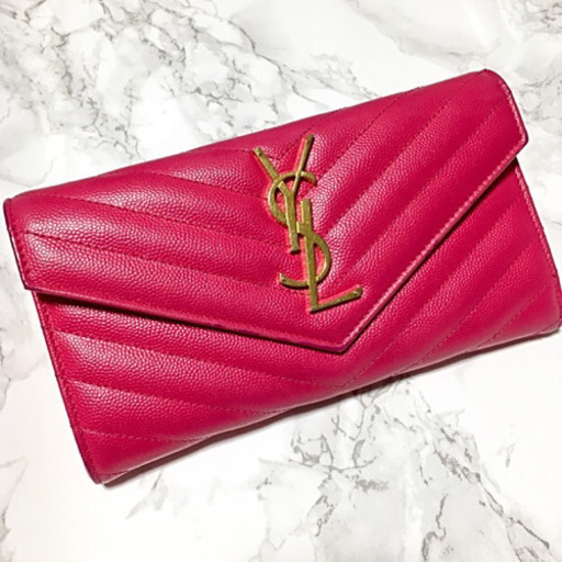 サンローラン 確実正規品 長財布 パリ YSL レザー PINK ピンク