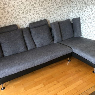 LOWYA ソファ カウチソファ 4人掛け ファブリック　PVCレザー グレー