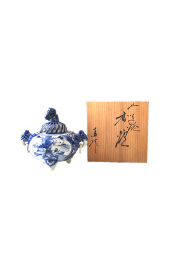 九谷焼 直作　三足香炉 獅子摘み蓋 香道具