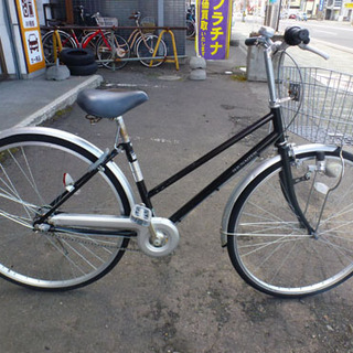 27インチ 自転車 3段切替付き シティサイクル カゴ付き ママチャリ 黒×シルバー 通勤通学 買い物