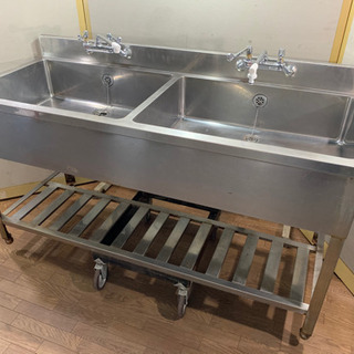 業務用　ステンレス製　2層シンク流し台　蛇口付き　W1500xD600xH800mm