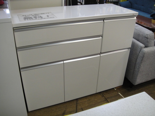 キッチンカウンター　エナメル塗装仕上げ　レンジボード　キッチンボード　キッチン収納　食器棚　ホワイト