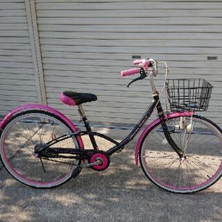 【24インチ】女の子用 自転車  《黒×ピンク》