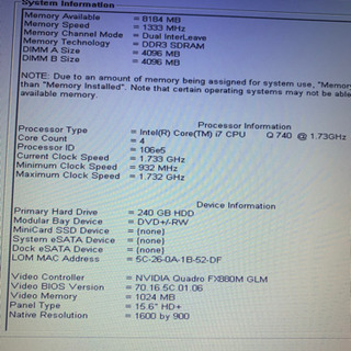 高性能人気！Dell Precision M4500 Core i7-Q740M 新品SSD240G Quadro