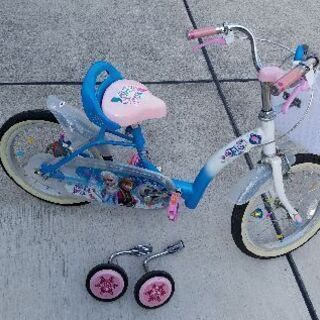【美品】子供用自転車　16インチ　補助輪あり　女の子　アナ雪