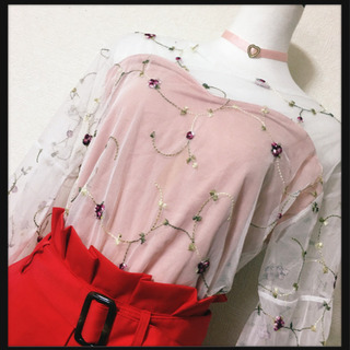 ご購入者様決定[美品✧Emsexcite]チュールブラウス 花柄カットソー姫系