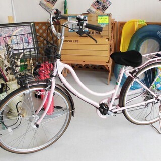 自転車 26インチ 6段変速 ママチャリ ピンク色 maruki...