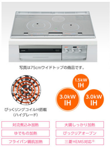 三菱 ビルドイン IHクッキングヒーター 3口