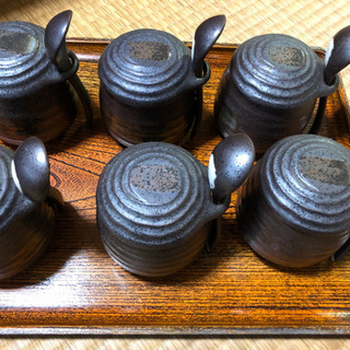 日本製　美濃焼　黒備前　茶碗蒸し　6個
