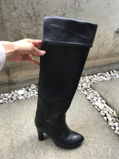 銀座かねまつ ロングブーツ 黒 美品 極美品 銀座かねまつ ロングブーツ