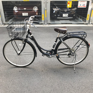 【緑地公園駅】大きな前かご付 27インチ 黒 自転車(ママチャリ)
