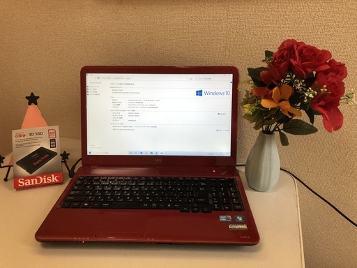 ☆彡お洒落人気のラズベリーレッド色☆美品/ＮＥＣ爆速ＳＳＤ２４０ＧＢ/Win10 64bit/高速ｉ５/Office2019付/15.6ｲﾝﾁ/メモリ4G/無線/DVD・ＣＤ再生ソフト付