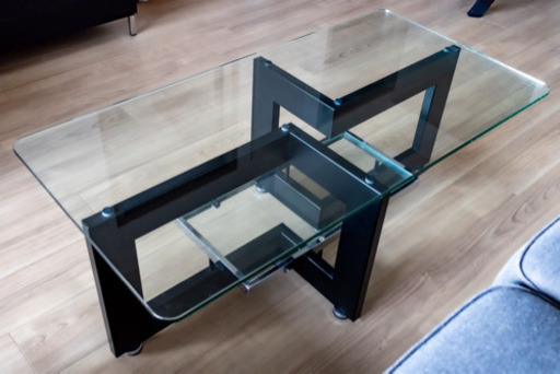 モノトーン ガラスxブラックスチール テーブル