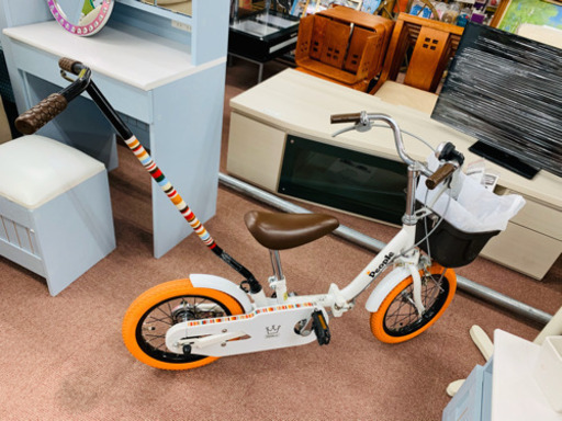長期自宅LIFEにpeople いきなり自転車　14インチ補助ステッキ、補助輪付き