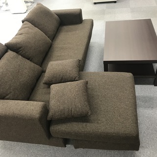 【札幌中央区　引取り限定】LOWYA ソファー ポケットコイル レイアウト自在 3人掛け ダークブラウン　テーブルセット