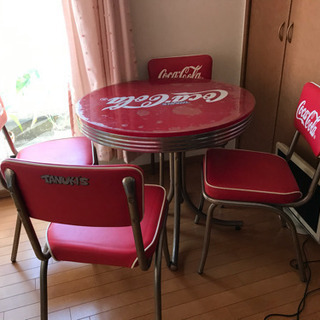 コカコーラ　レトロ　テーブル　チェア　3点セット　アウトドア　キャンプ　インテリア コカコーラ メタル テーブル チェア セット レッド レトロ Coca