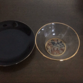 未使用品　正倉院デザート皿　ガラス小鉢と陶器の平皿