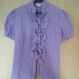 紫×白ギンガムチェックのシャツ